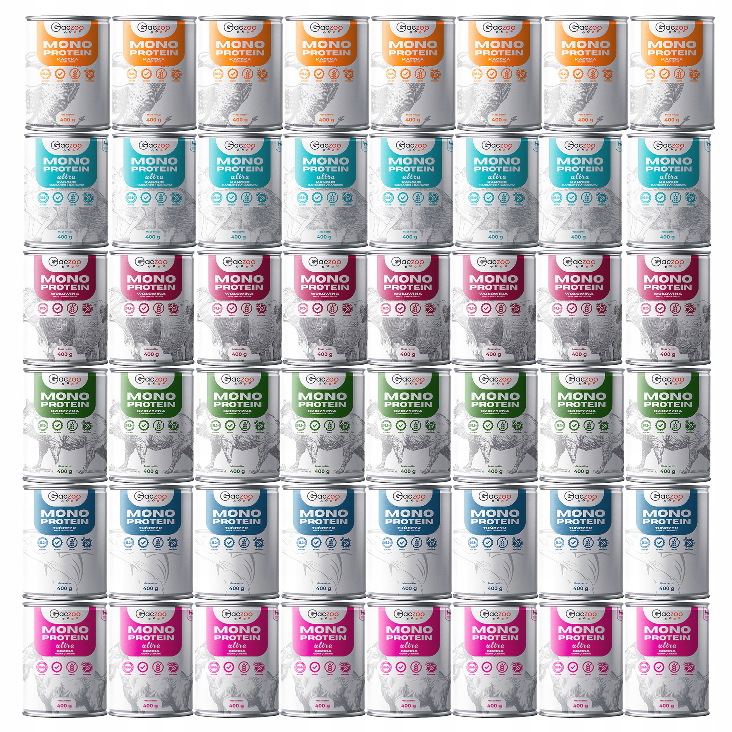 Levně Gaczoo Mono Protein monoproteinové krmivo mokré pro psa mix chutí 48 x 400 g