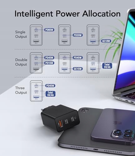 Anykon ŁADOWARKA USB C 65W 3Port Z Kablem 2M Do MacBook iPhone Galaxy Lapto — miniatura 5