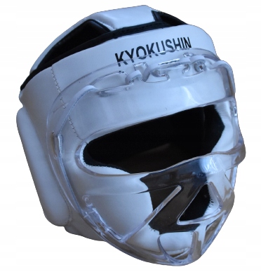 Ochraniacz głowy kask z szybką plastikową biały L karate kyokushin