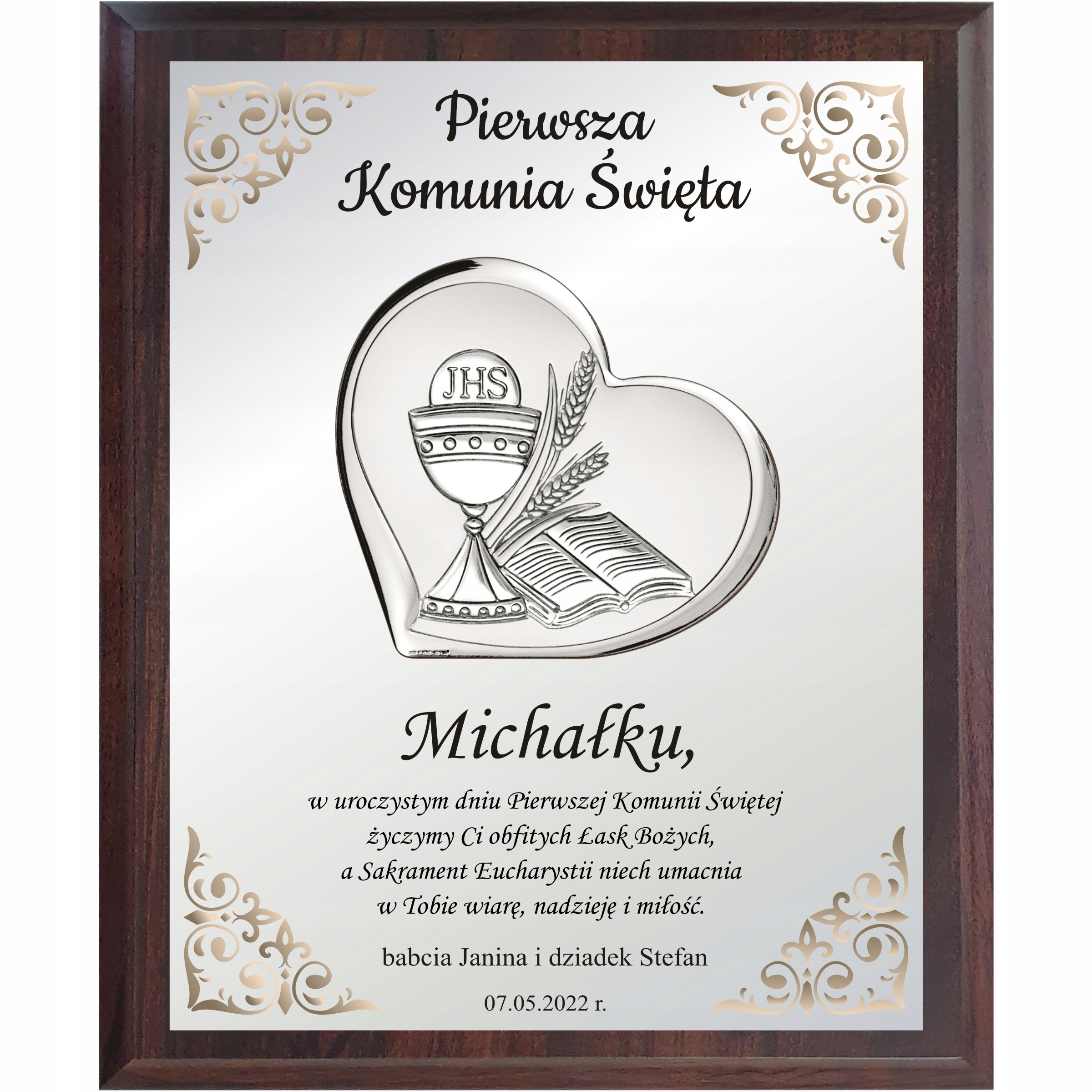 

Obrazek Srebrny Pamiątka Komunii Świętej Grawer