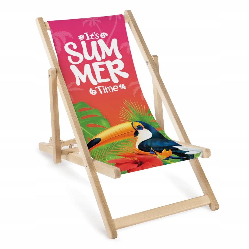 Leżak Dziecięcy Drewniany Summer Time Wielokolorowy z Regulowanym Oparciem