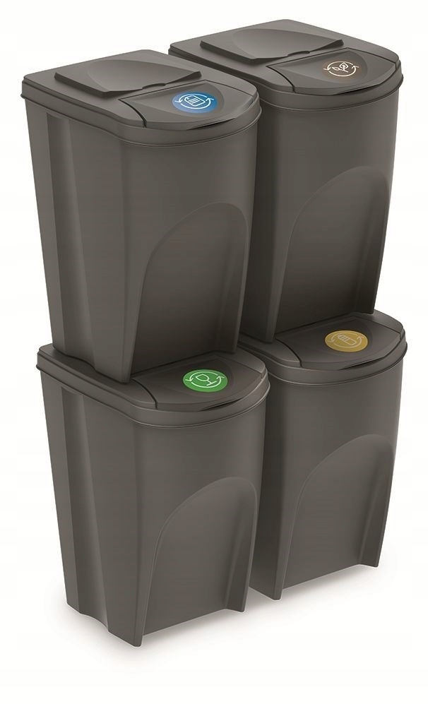 Levně Sada 4 odpadkových košů Soorti na tříděný odpad 4 x 35 l šedá