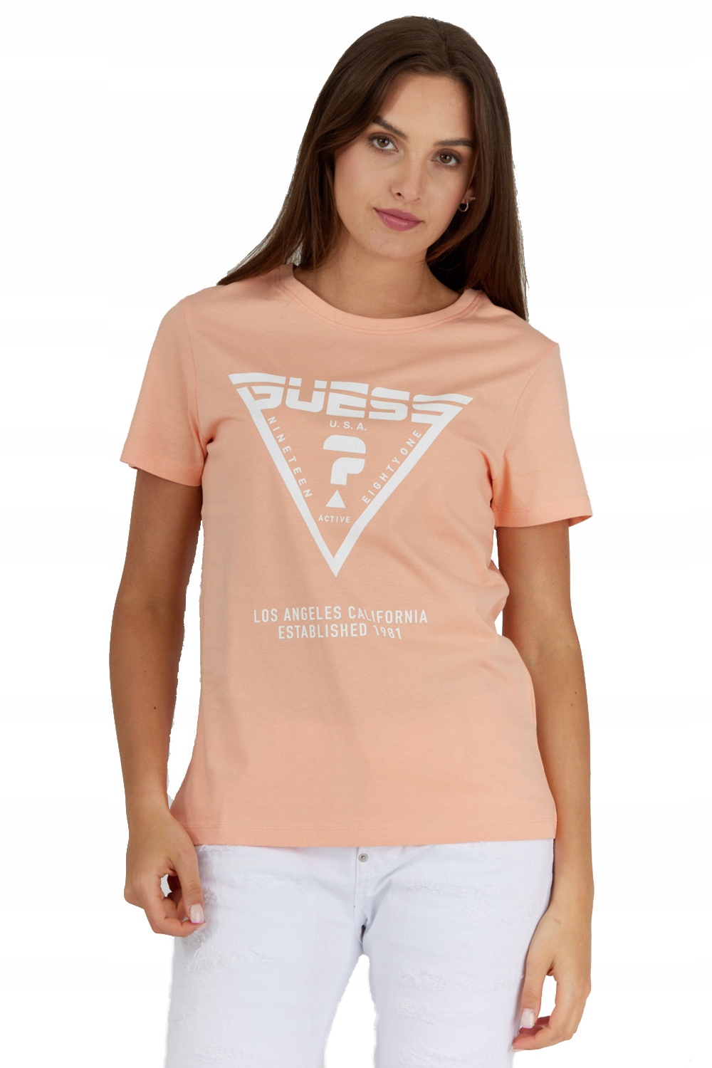 Guess Broskvové tričko s bílým logem Xs