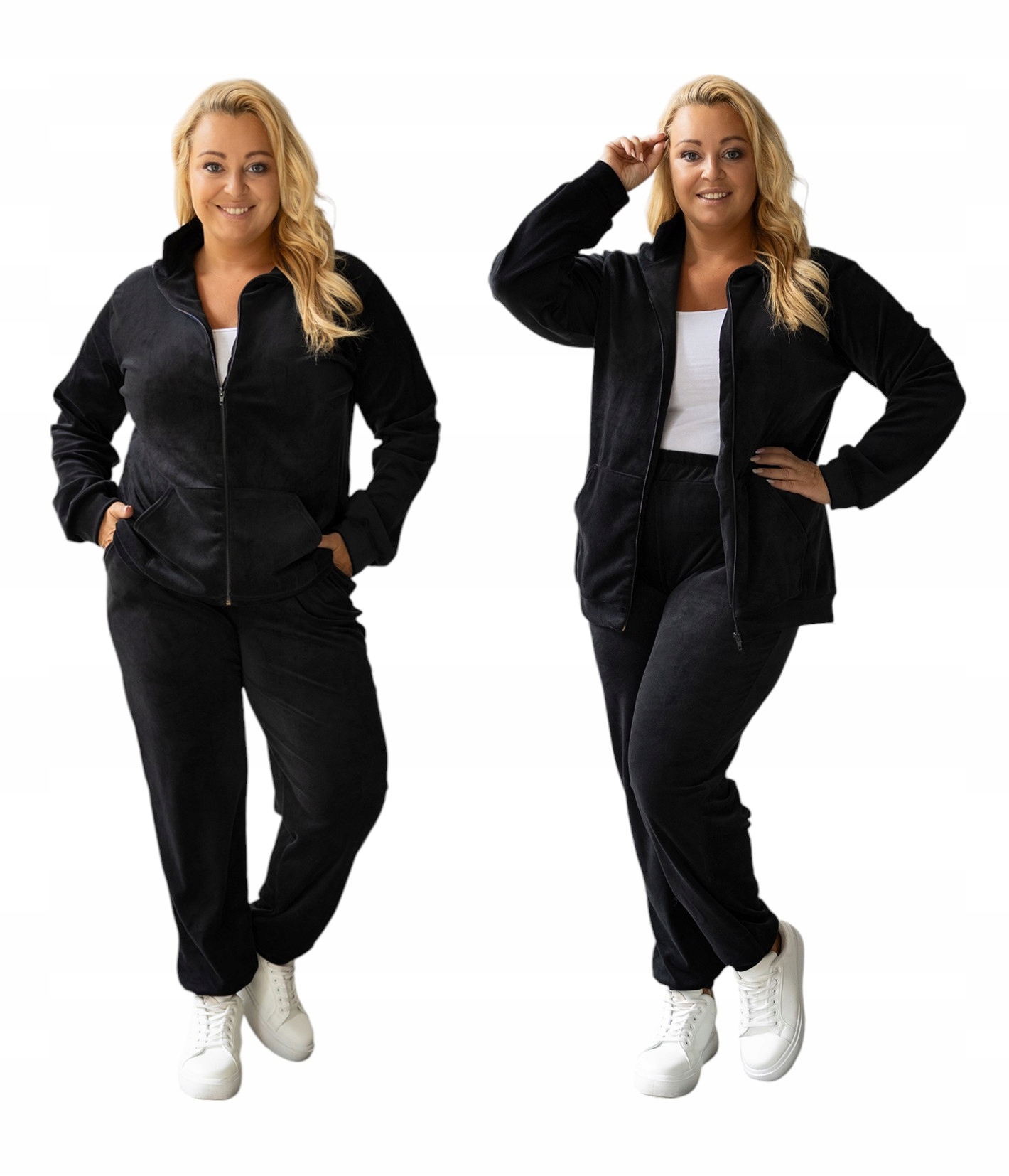 Welurowy Komplet Dres Damski Spodnie Bluza Na Zamek Plus Size 44/46