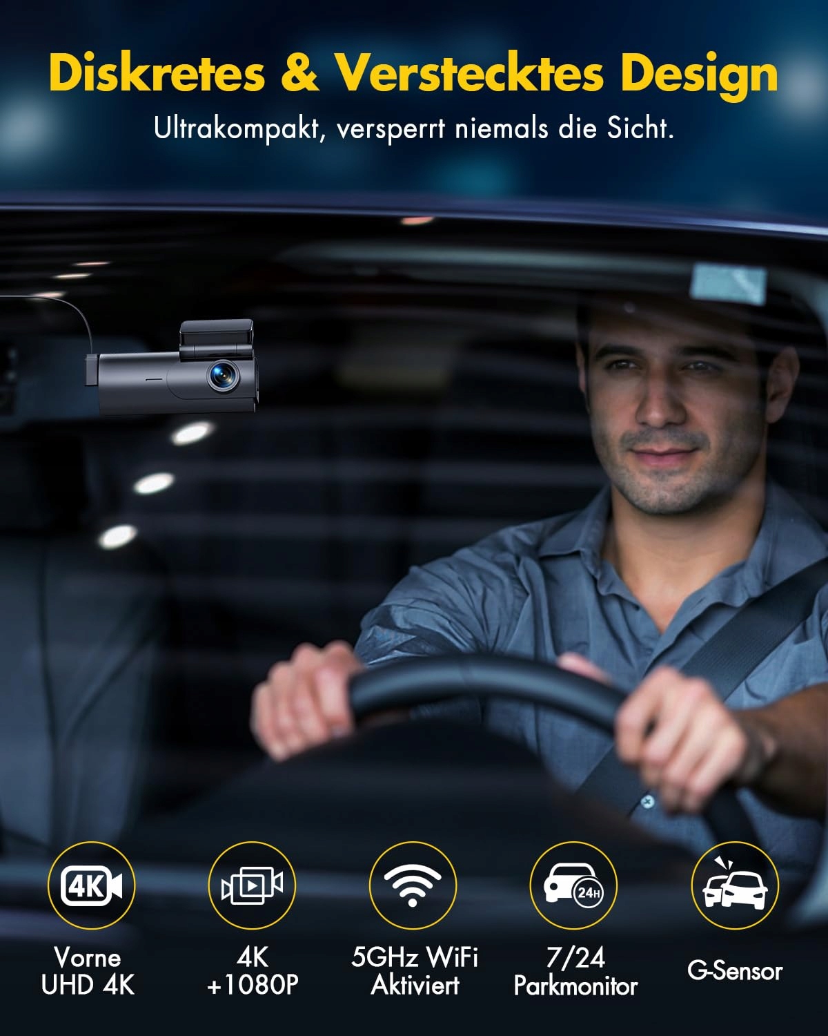 GKU Kamera Samochodowa 4K 2.5K Przód Tył WiFi 64GB Karta SD Nocny Tryb — miniatura 5