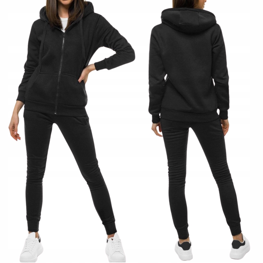 Damski Komplet Dresowy Czarny Z Kapturem I Na Zamek Rozmiar L