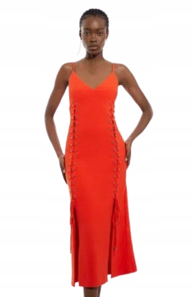 Karen Millen Šaty MIDI Na Ramínka Se Zavazováním Červená 38 B1F