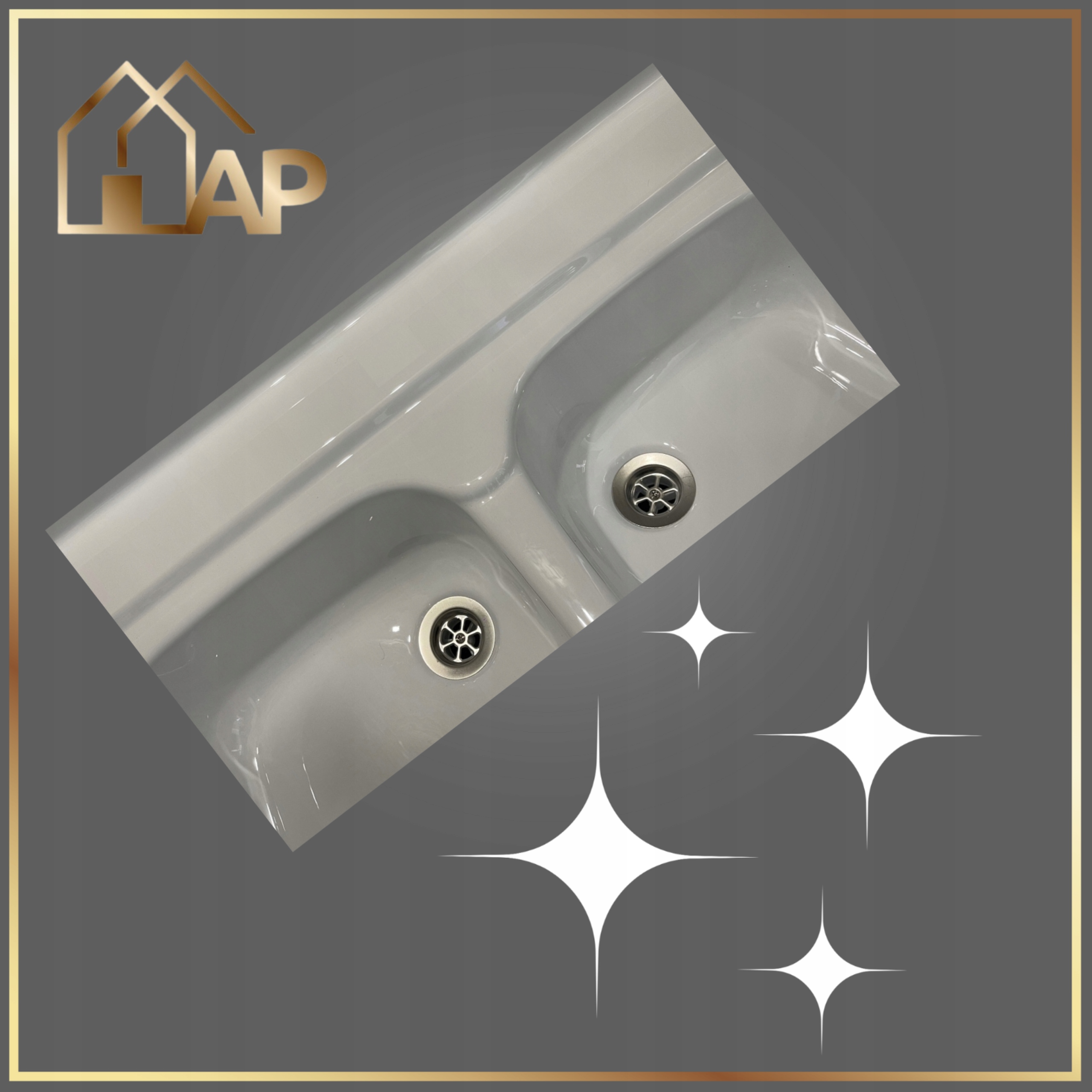 ZLEWOZMYWAK 80x60 BIAŁY DWUKOMOROWY Z OTWOREM NAKŁADANY NA SZAFKĘ SYFON Krótszy bok 60 cm