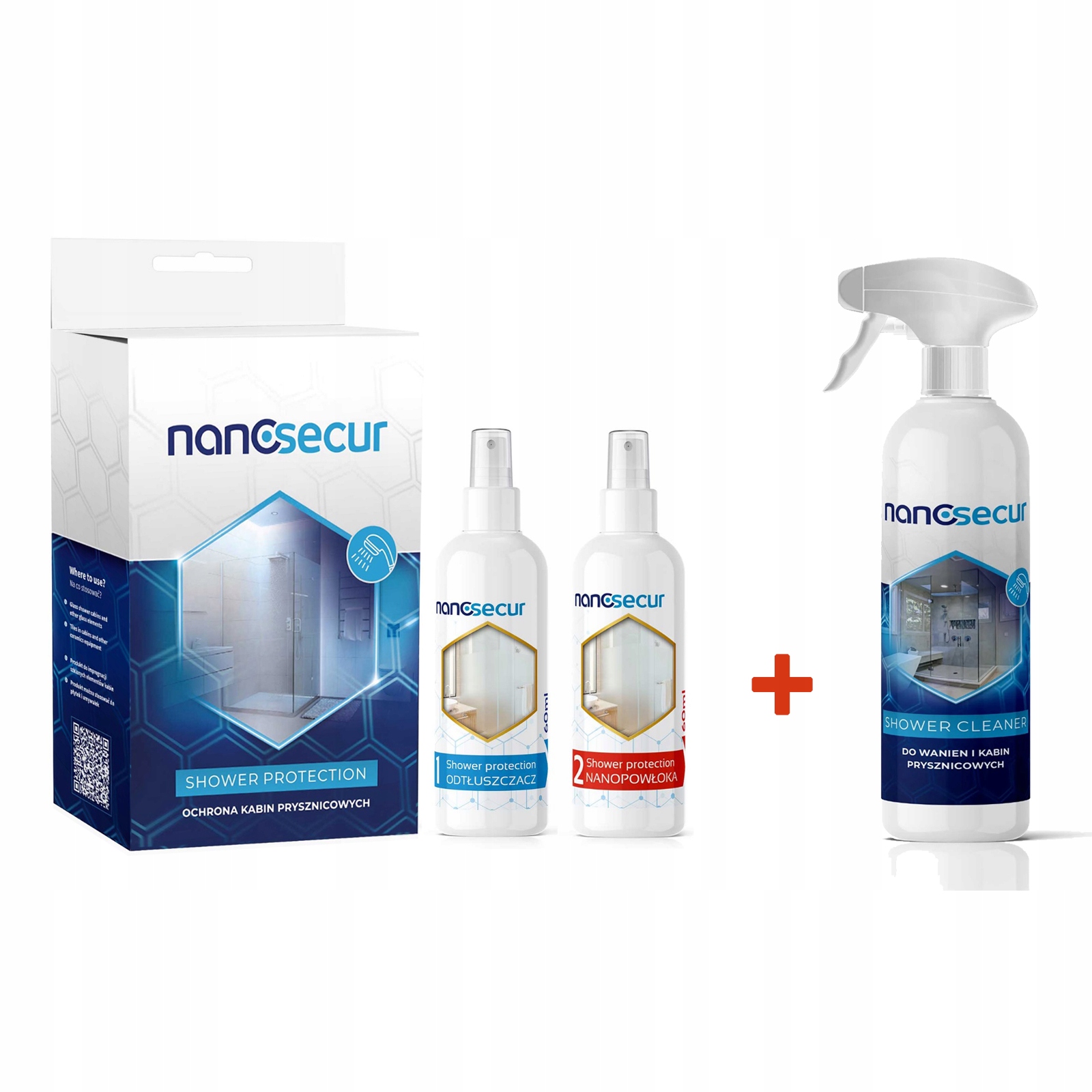 Nanosecur Shower kit kapalina do sprchových koutů Set 60 Ml/60 Ml +750 ml