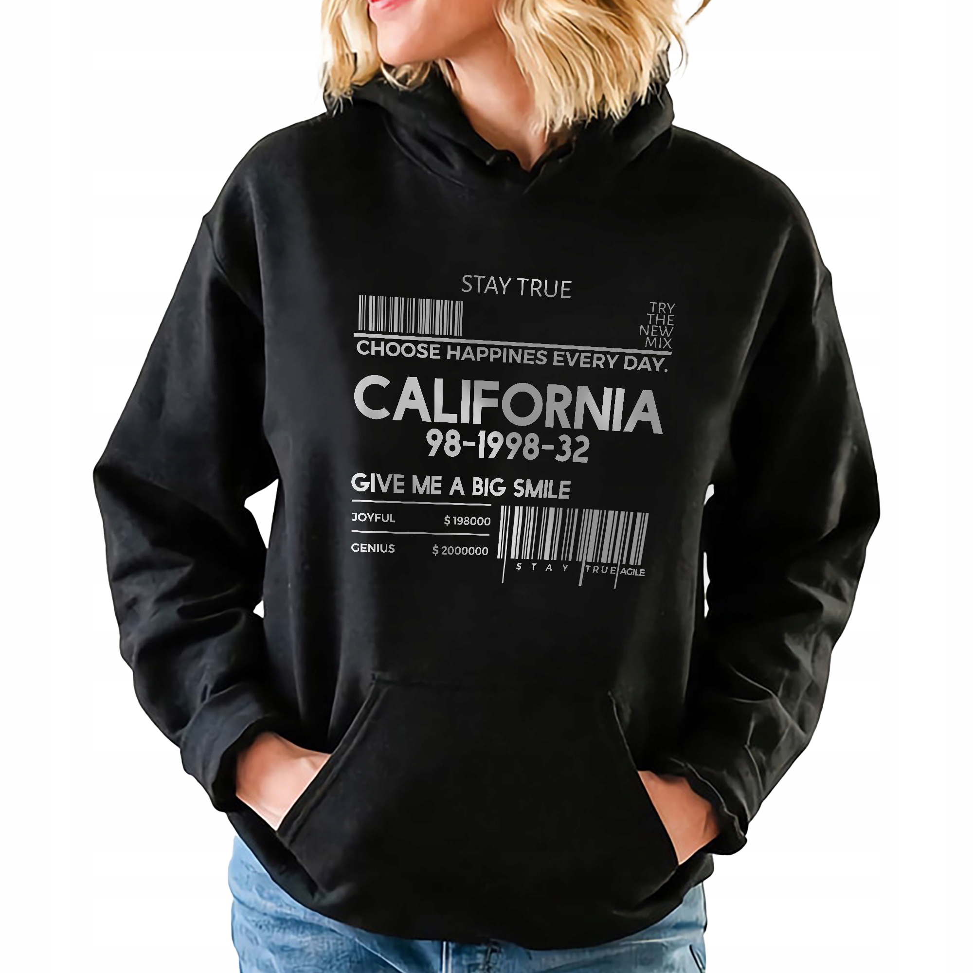 Černá mikina s kapucí California Zábavné Vzory Vel L