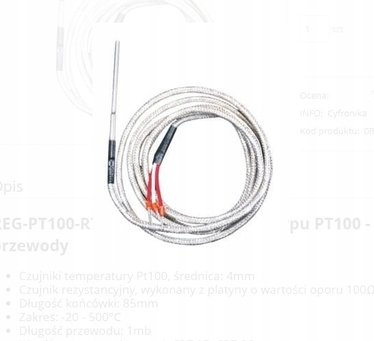 REG-PT100-RT4 Teplotní sonda typu PT100 – fi 4 m h=85 mm – tři vodiče
