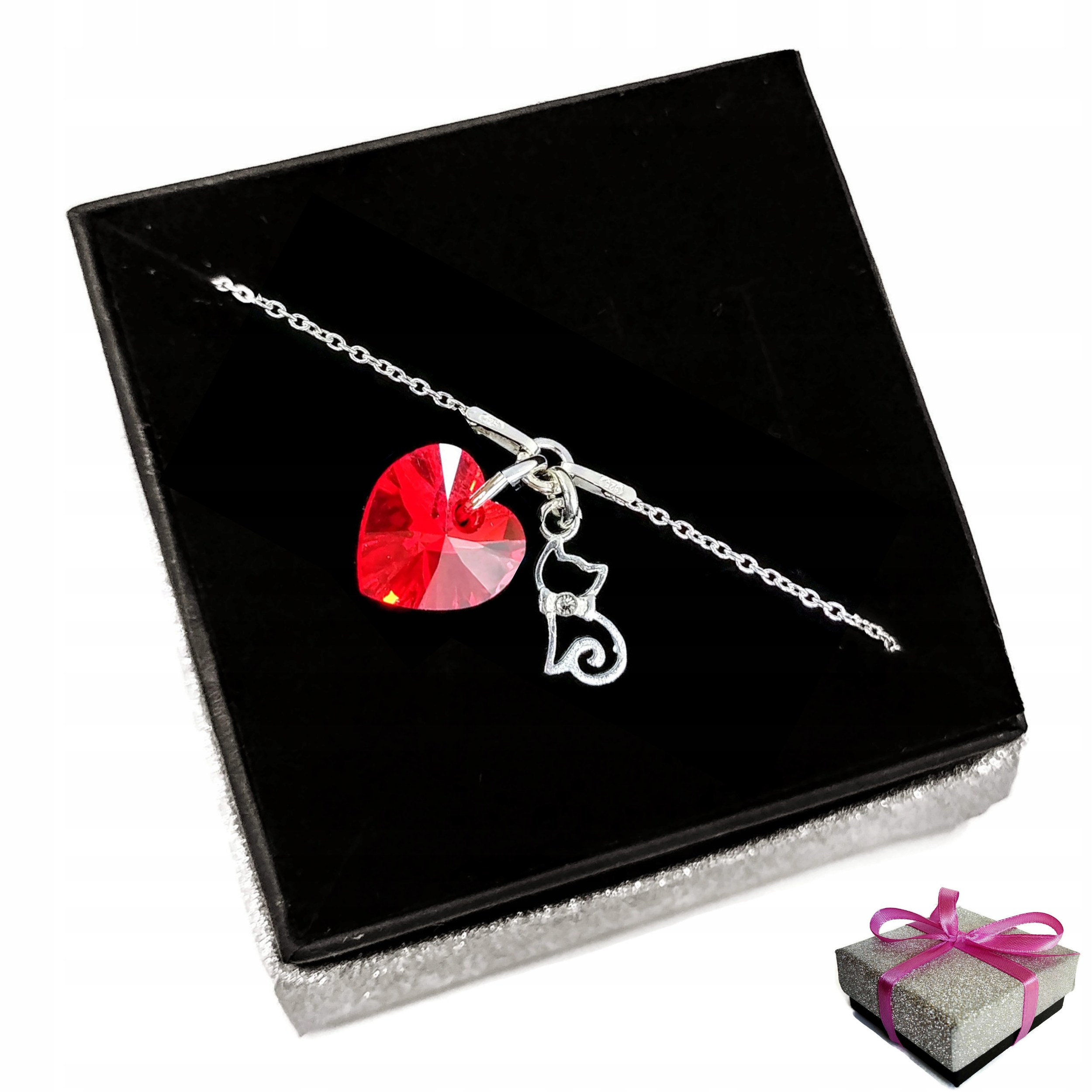 

Bransoletka Kot z Kotem Serce Swarovski Srebro 925