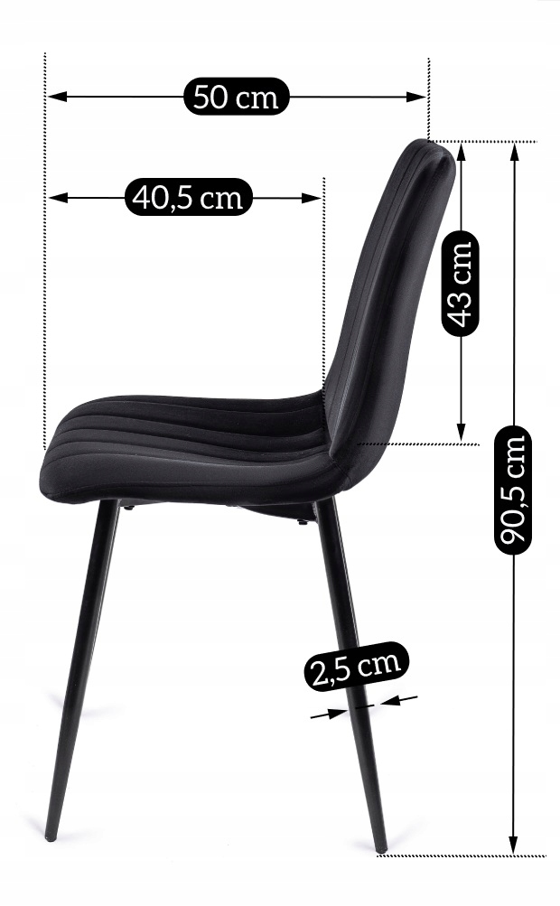 Krzesło Tapicerowane Welurowe Czarne Do Jadalni Kuchni Salonu Loft IBIS Szerokość siedziska 43 cm
