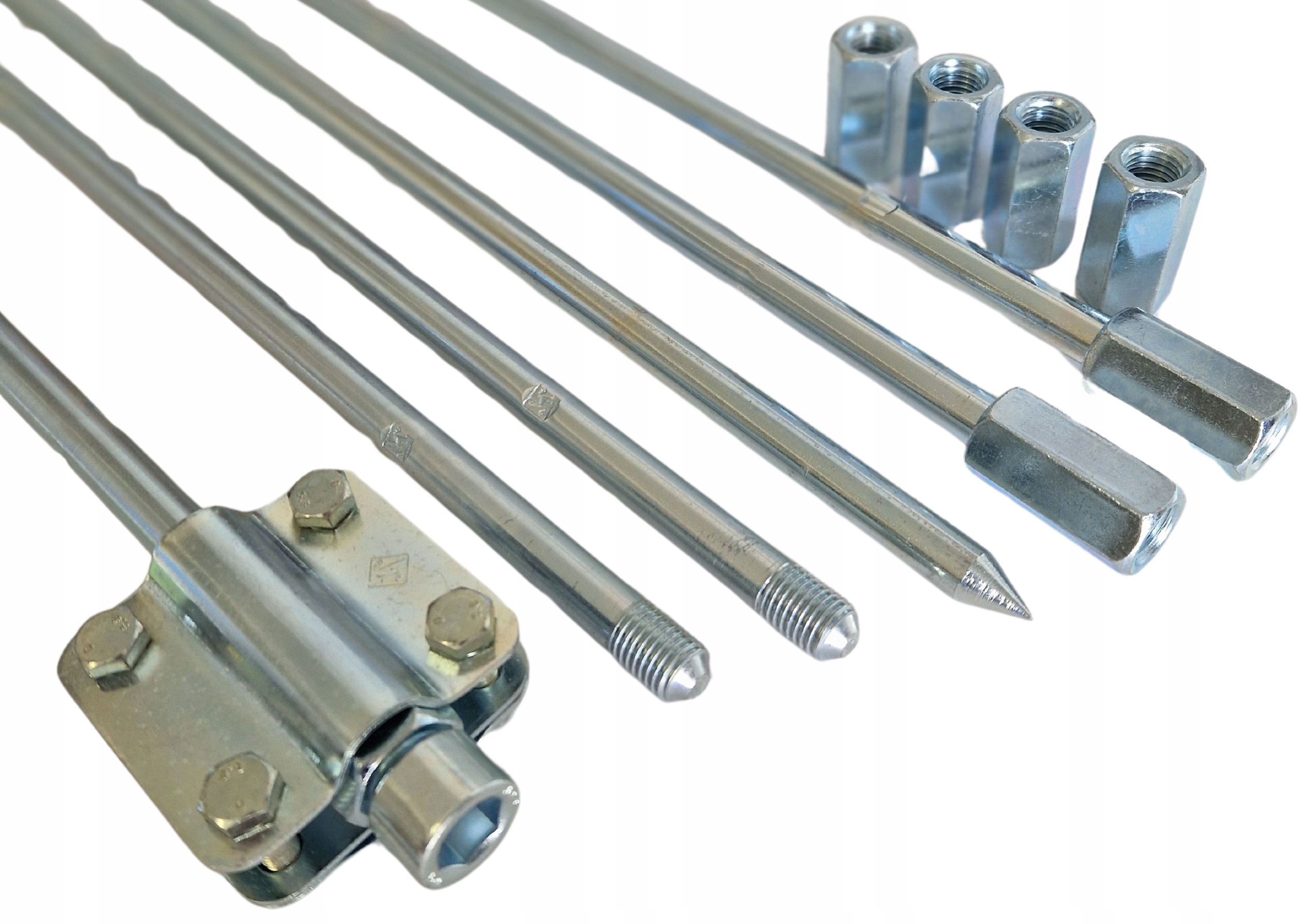 UZIOM ODGROMOWY SKRĘCANY PRĘT SZPILKA PV 9MB 6x1,5M M16 + ZŁĄCZE + POBIJAK