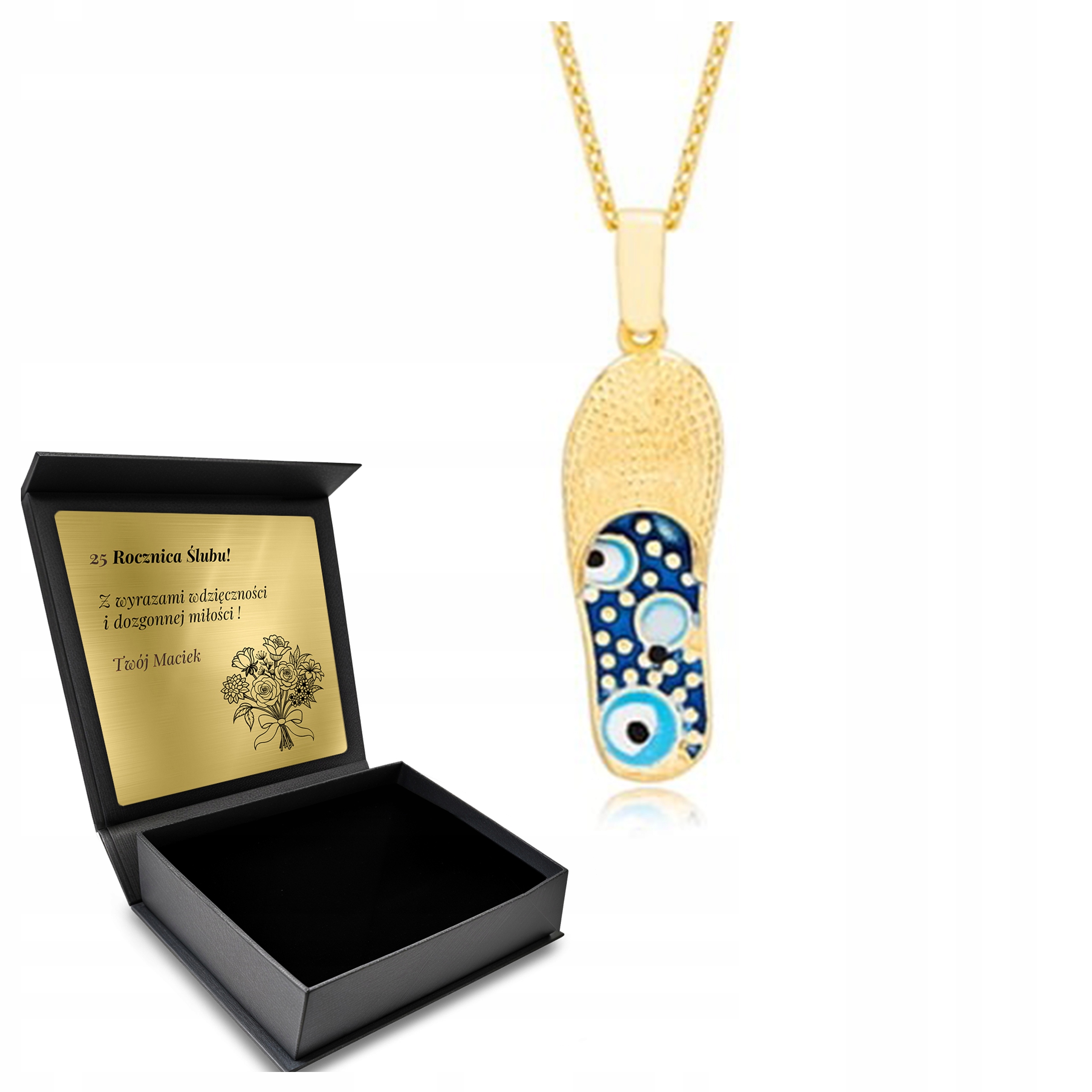 Pozlacený Stříbrný Náhrdelník S Okem Proroka, Turecký, Jemný Gravírování