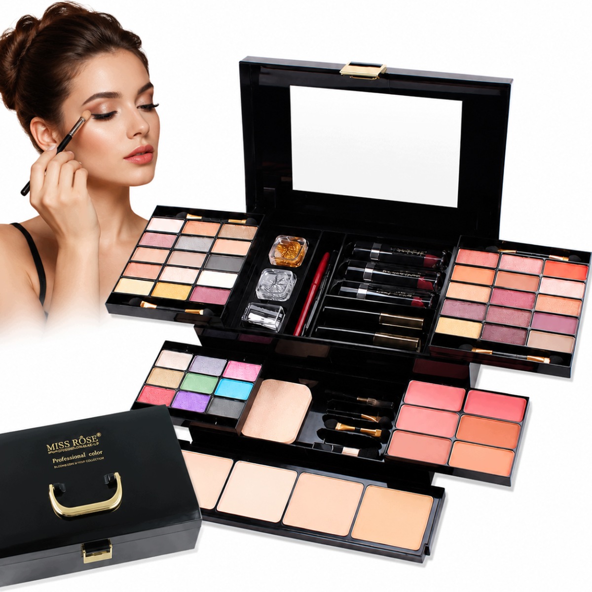 Kuferek Z Kosmetykami Walizka Zestaw Do Makijażu Makeup PaletaCieni