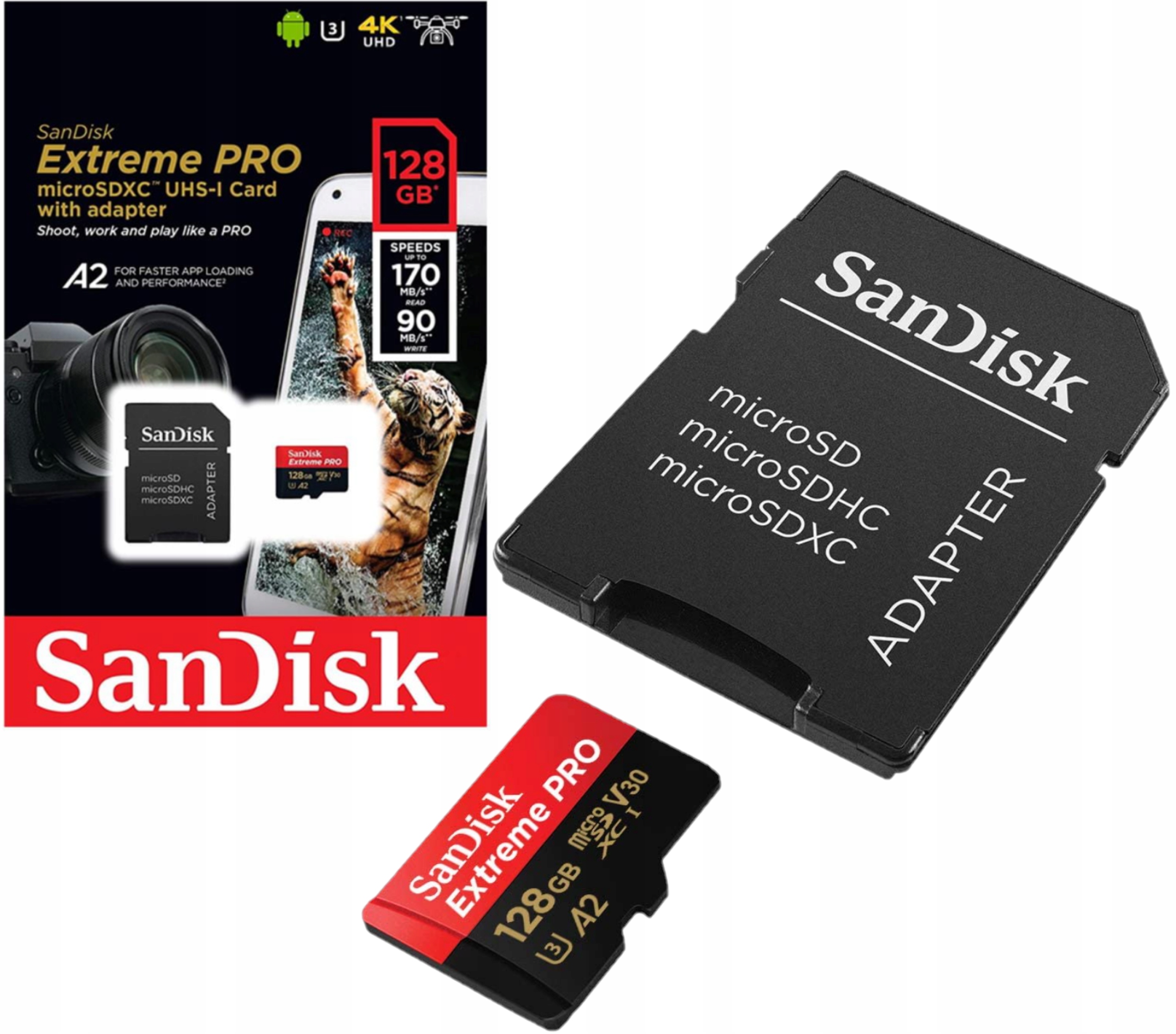 Sandisk Extreme Pro 128GB micro Sd XC UHS3 170MBs Adaptér Originál