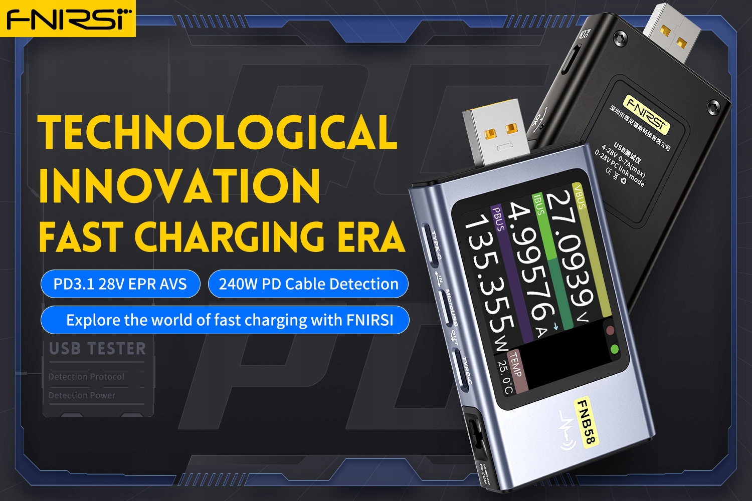 TESTER USB C WIELOFUNKCYJNY FNIRSI FNB58 BT ANALIZATOR + BLUETOOTH + POMIAR Maksymalny pomiar 7 A