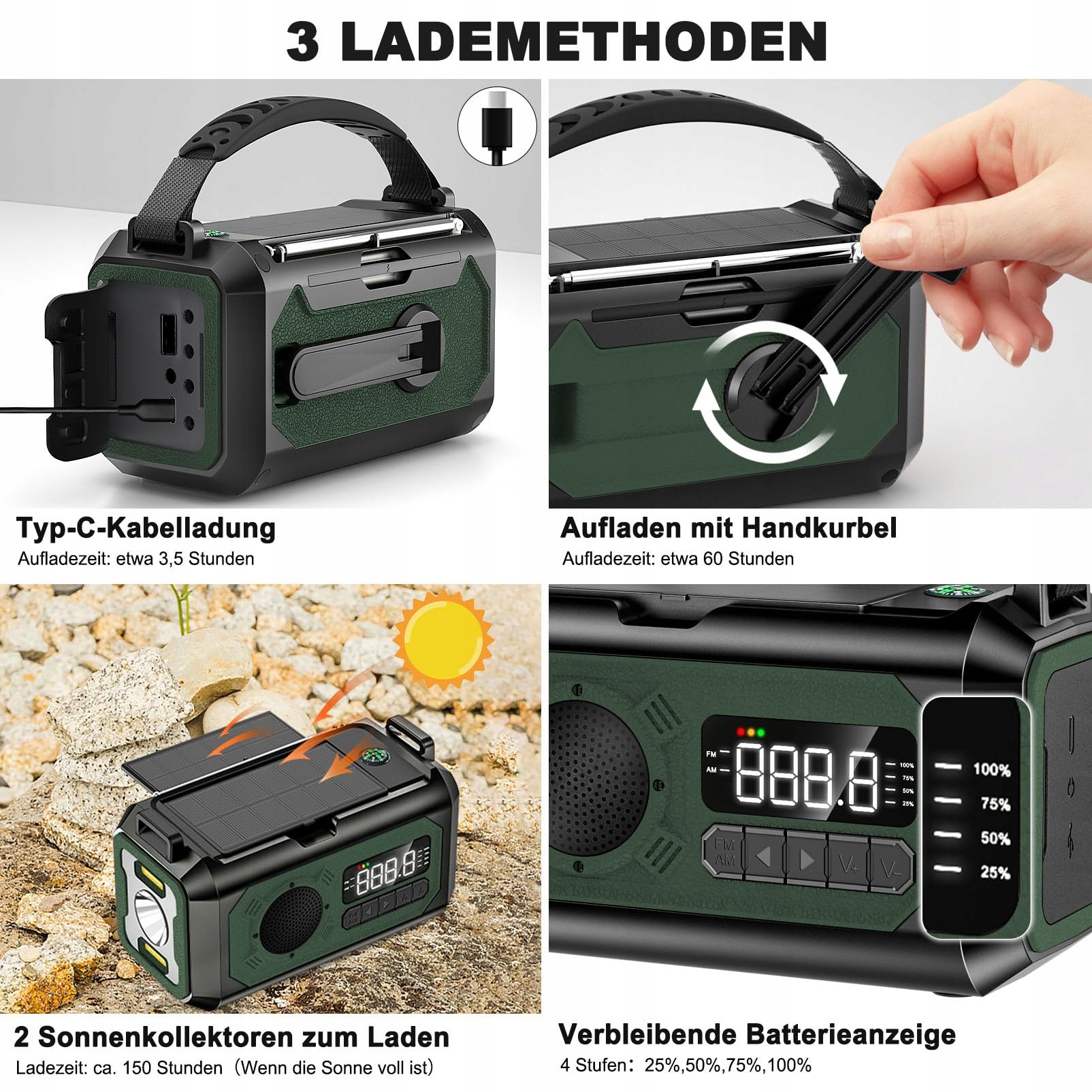 SOLARIS Radio Awaryjne 12000mAh Z Ładowarką Słoneczną AM/FM SOS — miniatura 2