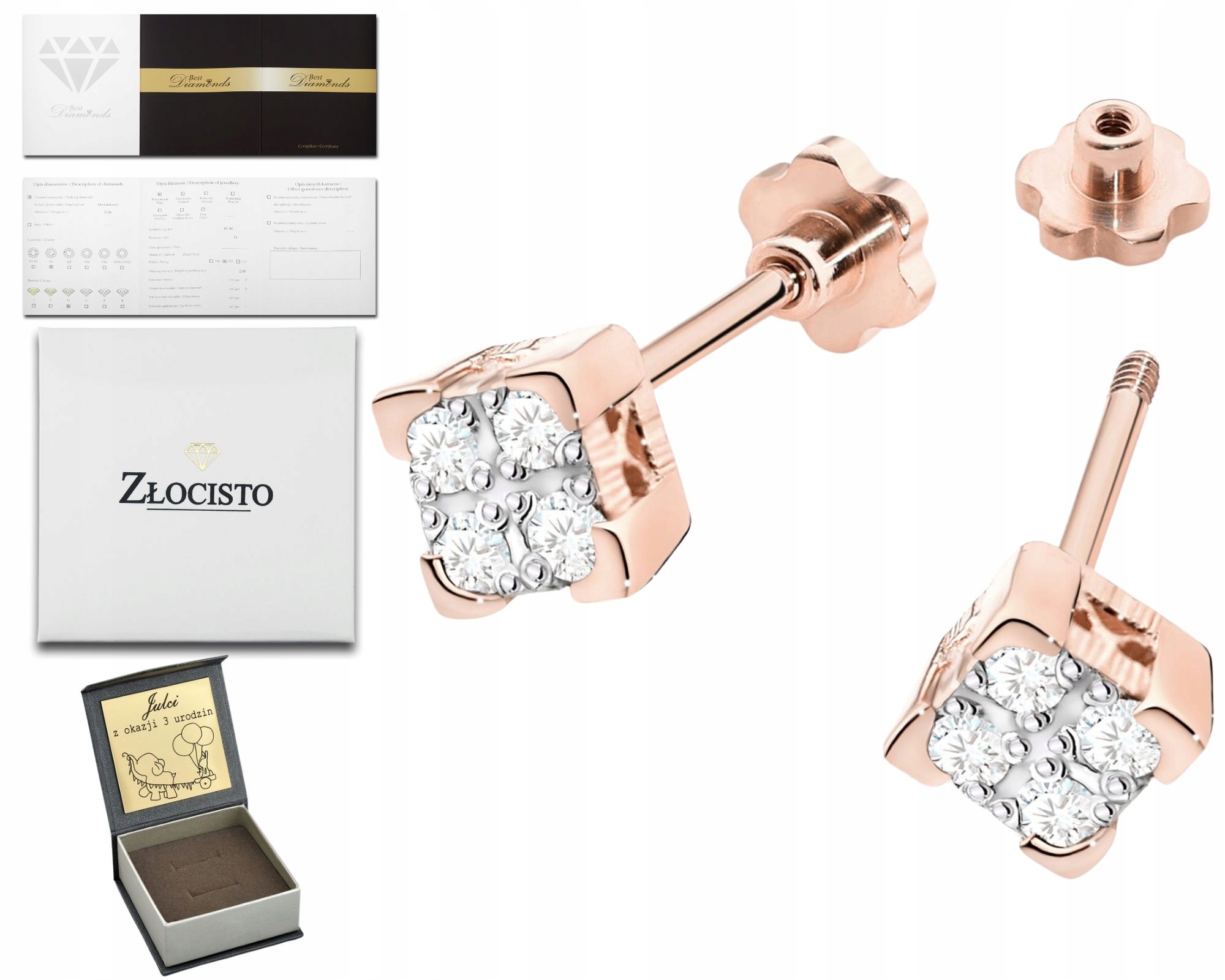 Růžové Zlato Náušnice S Brilianty Na Šroubovací Tyči Zlato 585 Dárek