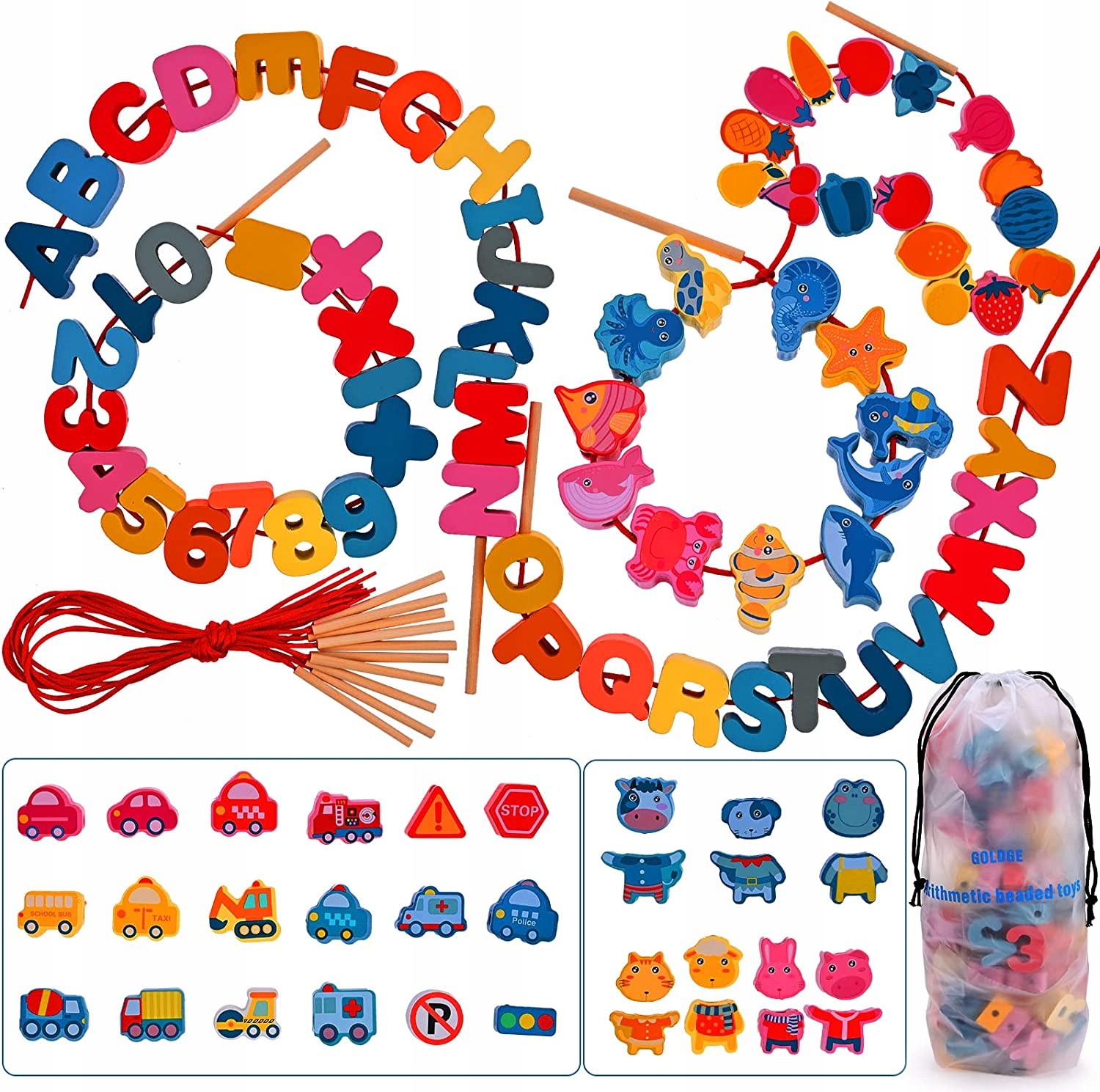 

Koraliki Klocki Drewniane Do Nawlekania Montessori