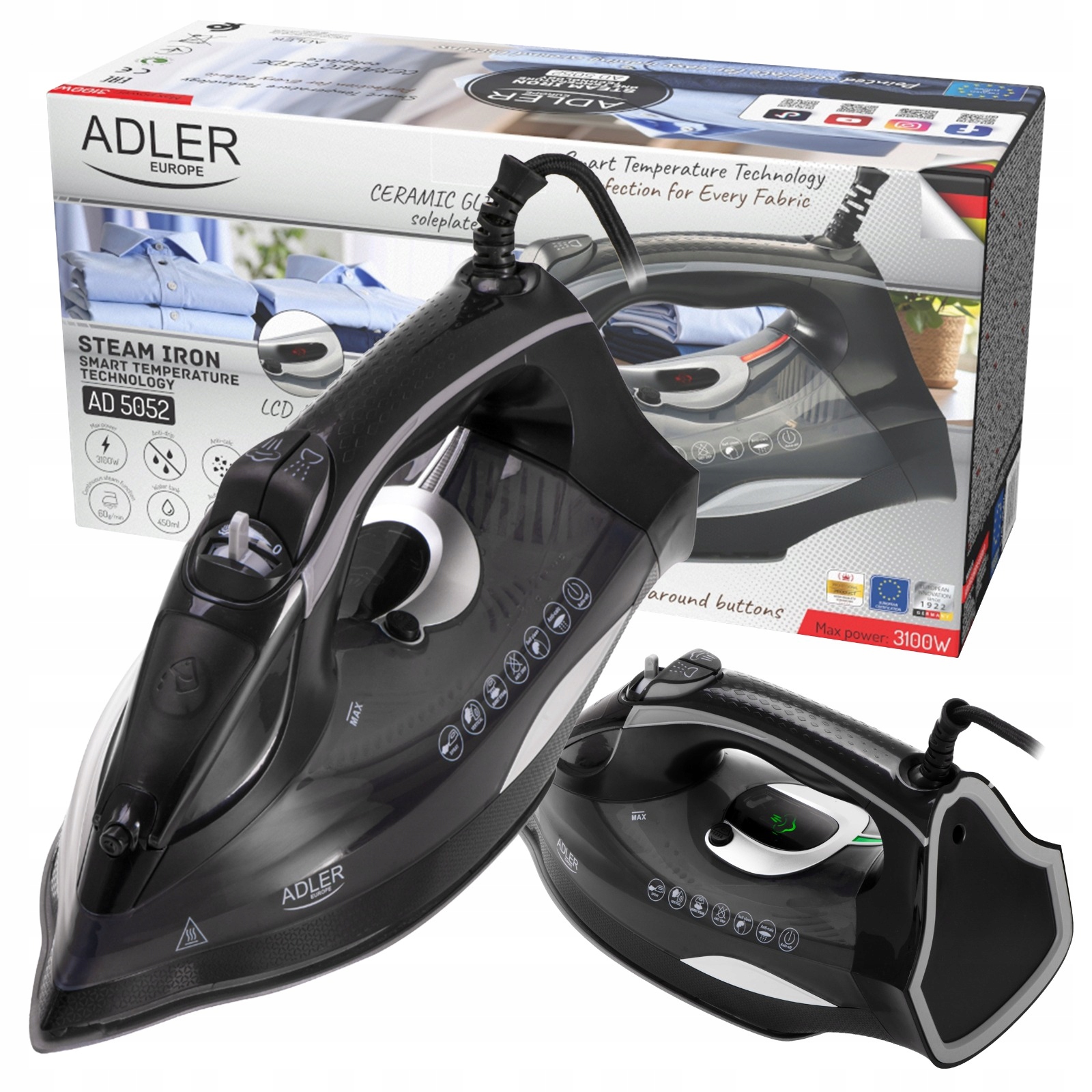 Żelazko Parowe Ręczne Prasowanie W Pionie 3100W Strażak Stopa Ceramiczna