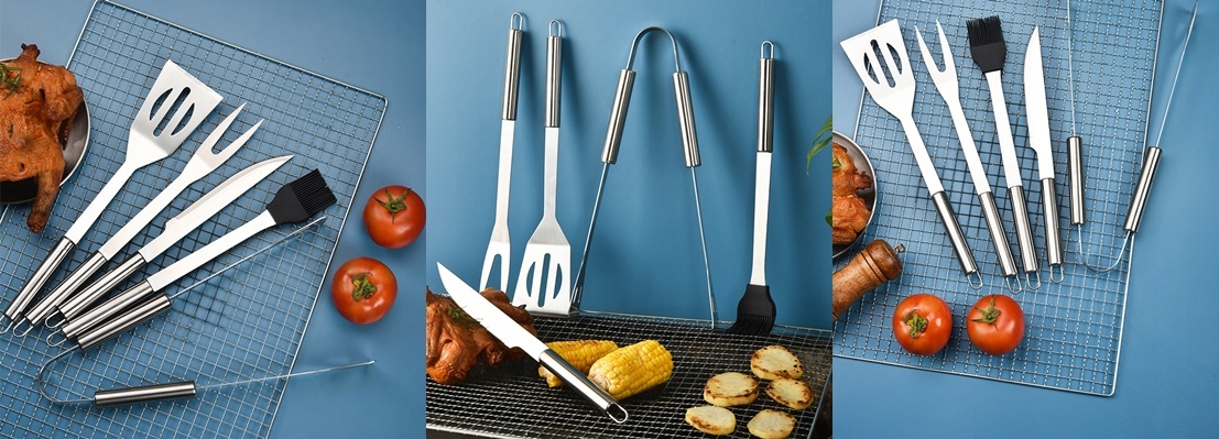 AKCESORIA DO GRILLA ZESTAW SZCZYPCE PRZYBORY ZE STALI NIERDZEWNEJ ETUI 9w1 Długość 385 mm