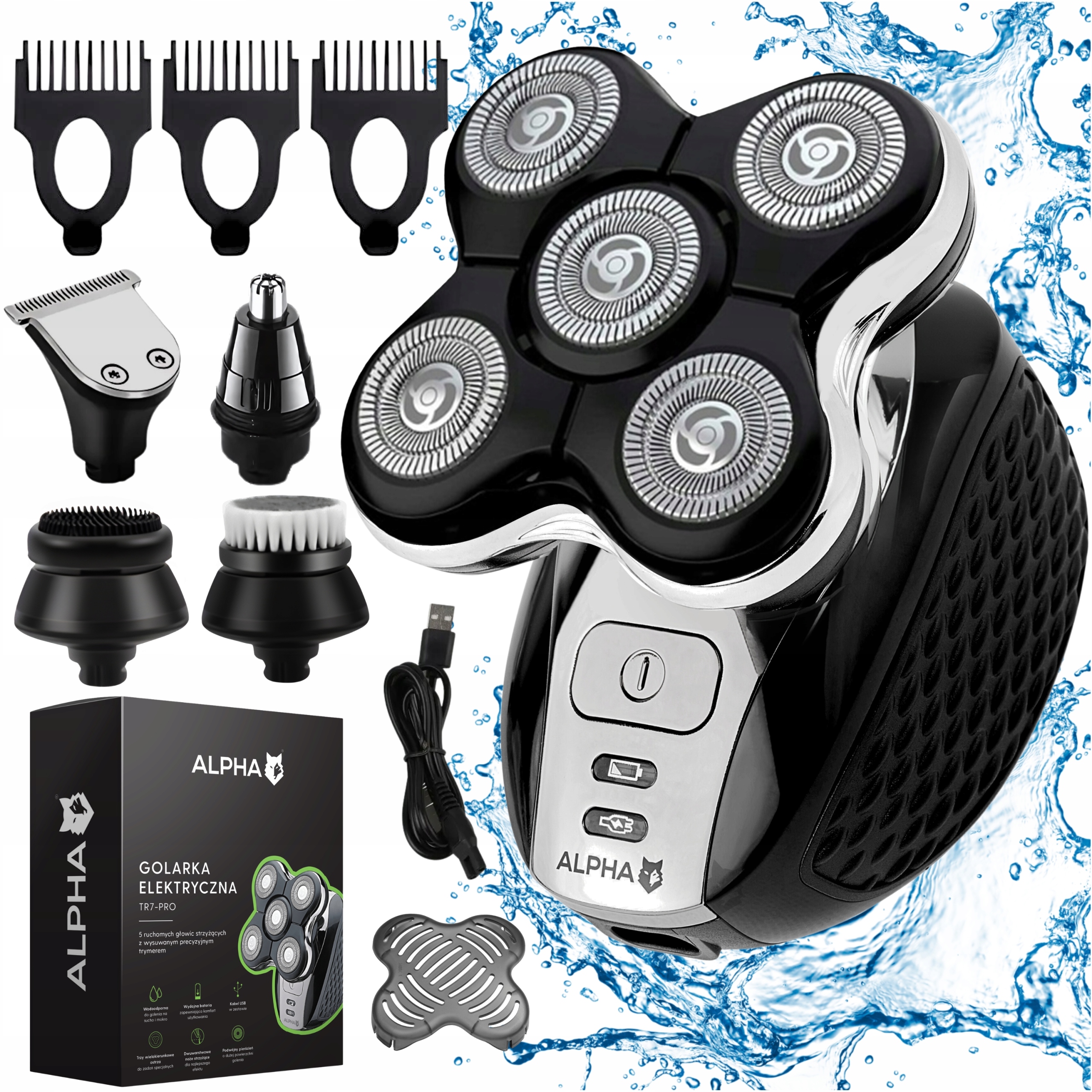 Golarka Męska Maszynka Do Golenia i Włosów Trymer Do Nosa i Brody Alpha