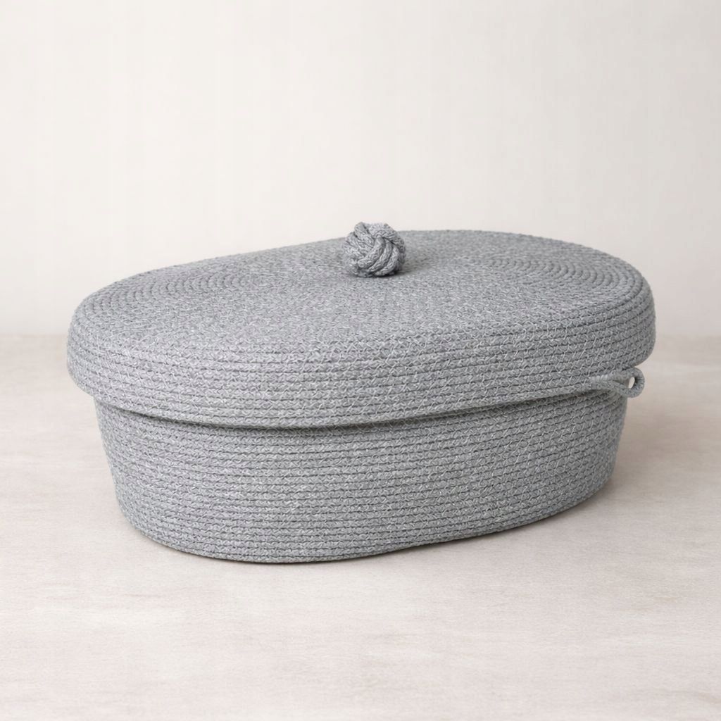 Bavlněný Košík S Víkem 29x18 cm Ručně Vyrobený Polsko