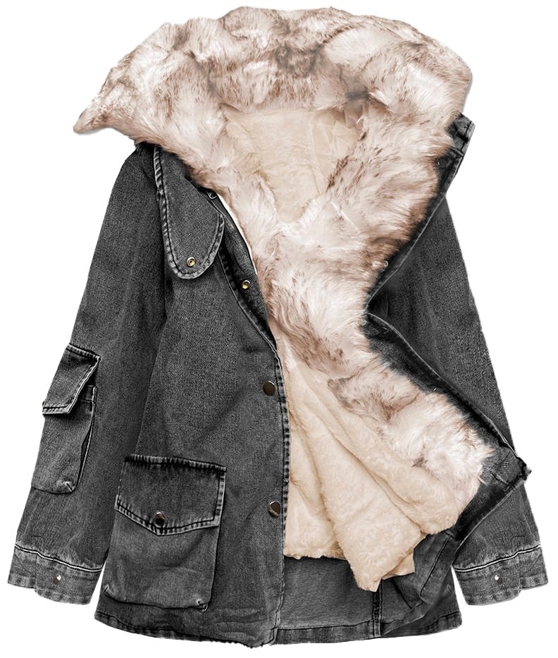 Džínová Bunda S Podšívkou BR9585 Černá/béžová Xs (34)