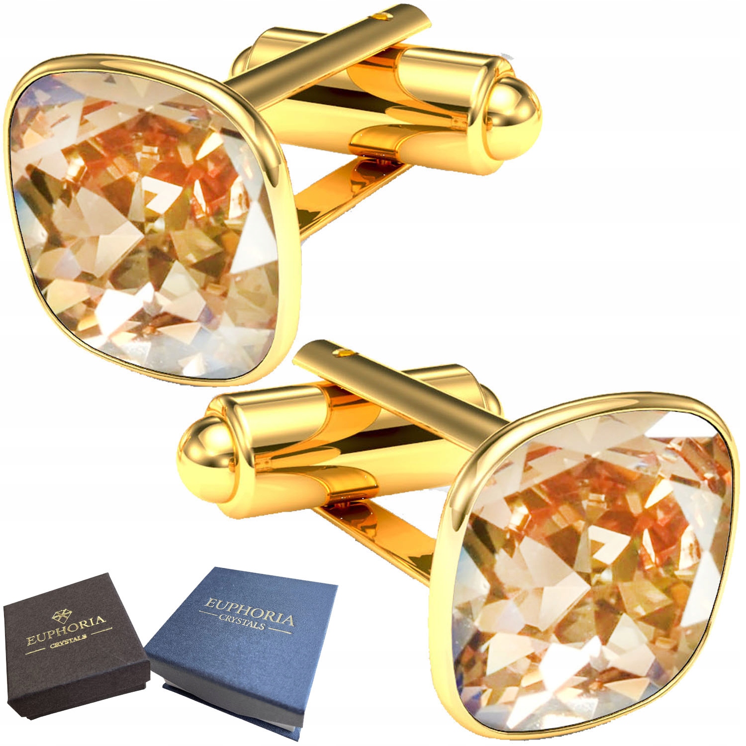 Pozlacené sponky na manžety Stříbro 925 Křišťál Dárek k košili