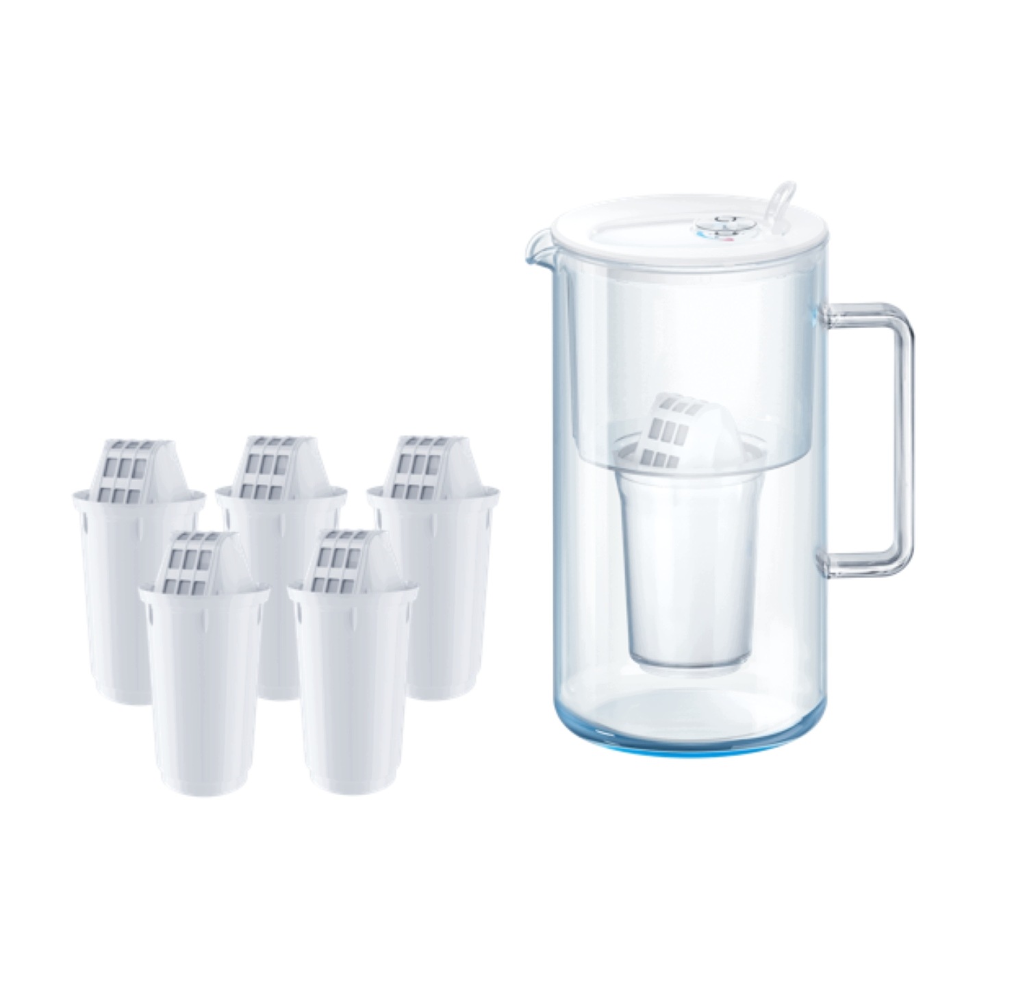 Filtrační konvice skleněná Aquaphor Nord 2,5 l s 5 filtry A5 350 l, bílá