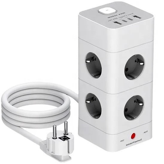 Zásuvková lišta 12v1 8 Ac zásuvek 2x Usb A 2x Usb C s vypínačem