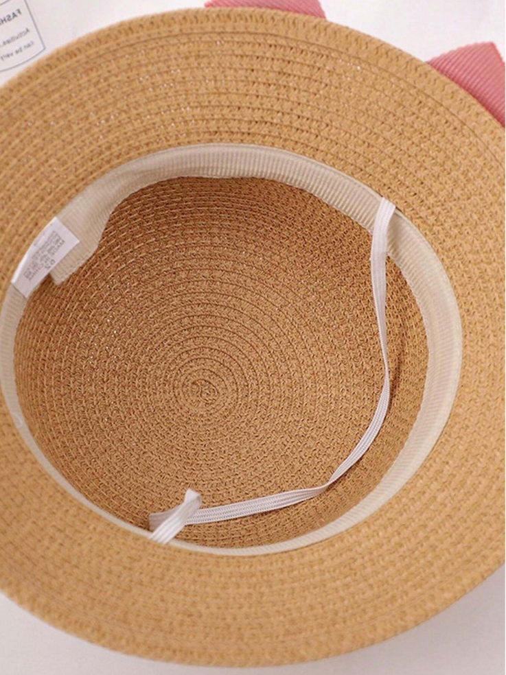 KAPELUSZ SŁOMKOWY Z KOKARDĄ GUMKĄ LETNI PLAŻOWY + TOREBKA DLA DZIEWCZYNKI Płeć unisex