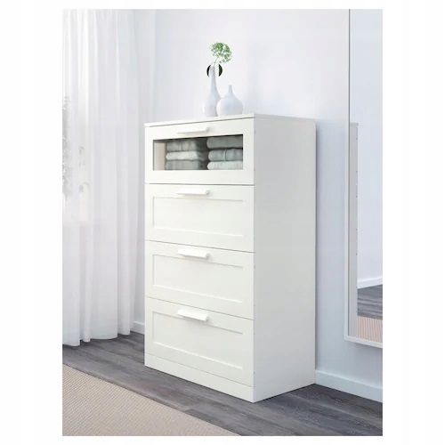 IKEA BRIMNES Komoda 4 szuflady biały szkło 78x124