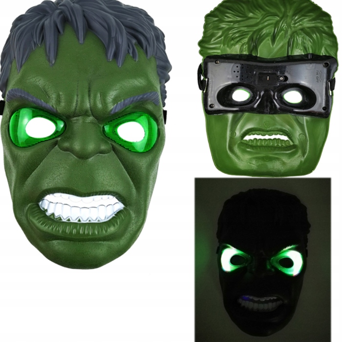 STRÓJ HULK Przebranie Mięśnie ŚWIECĄCA MASKA LED 120/130 L Rozmiar 134-140