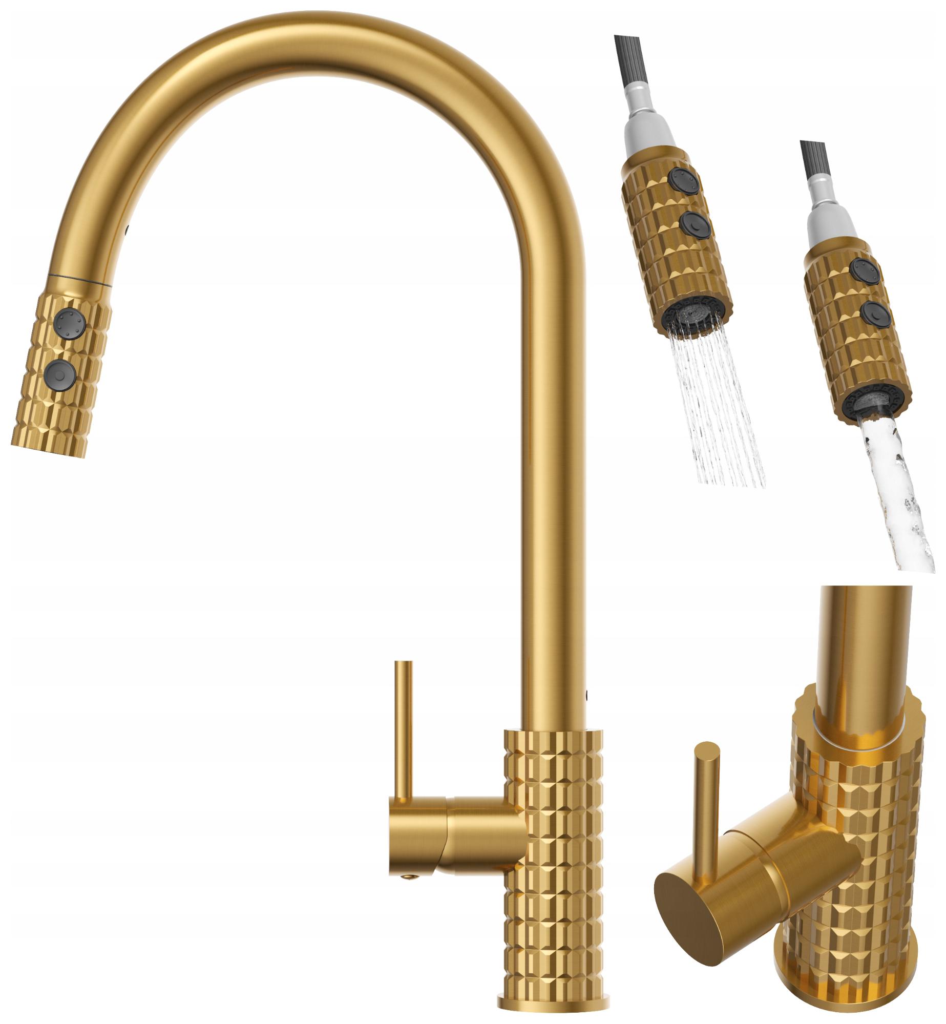 Kuchyňská baterie s výsuvným výtokem, zlatá kartáčovaná baterie Snake Pro