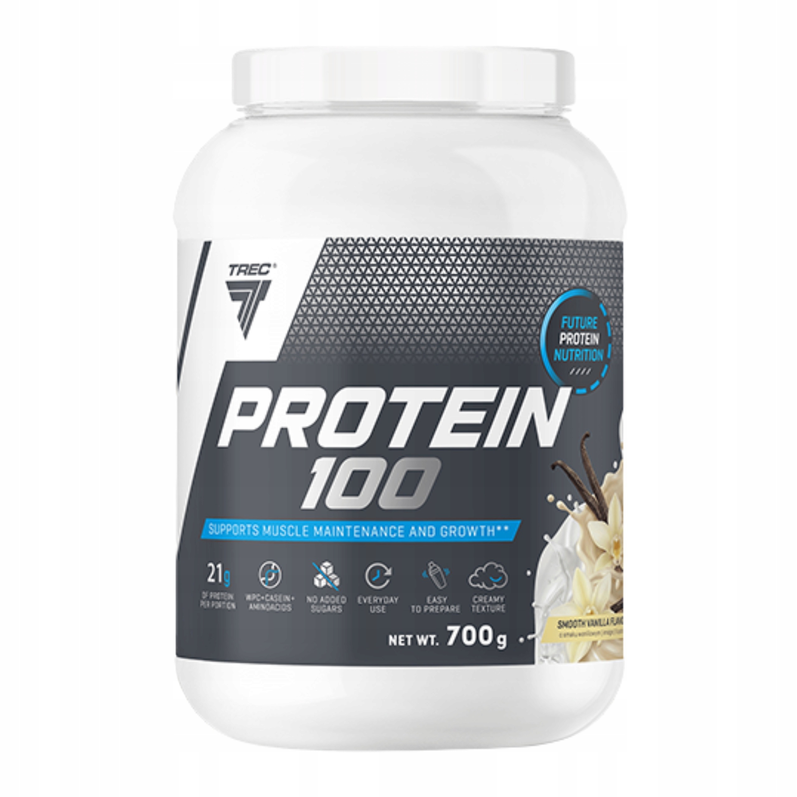 Proteinový protein 100 Doplněk Stravy Wpc Kazeinová hmota Svaly 700 g Vanilka Trec