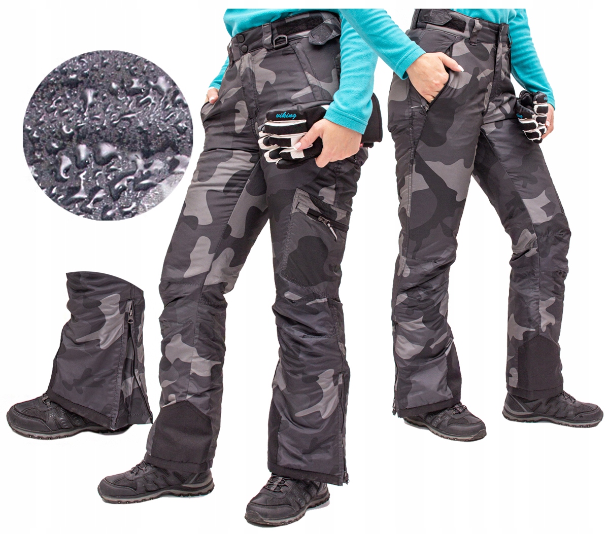 spodnie Narciarskie damskie Ocieplane moro L 40