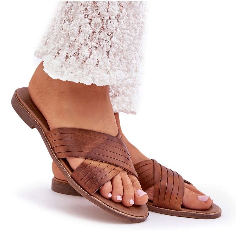 Nazouváky Z Přírodní Kůže S Plochým Podpatkem Lewski 3682 Camel 36