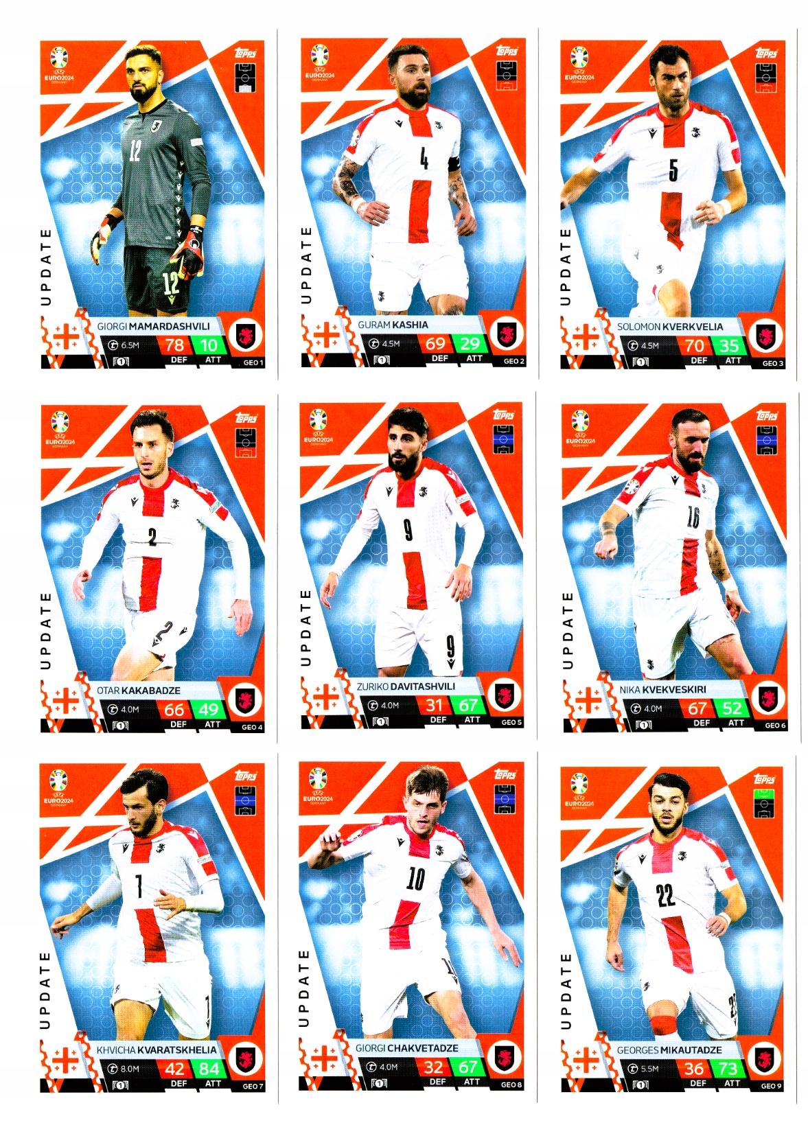 TOPPS MATCH ATTAX EURO 2024 UPDATE KOMPLET GRUZJA GEORGIA 9 KART GEO 1-9