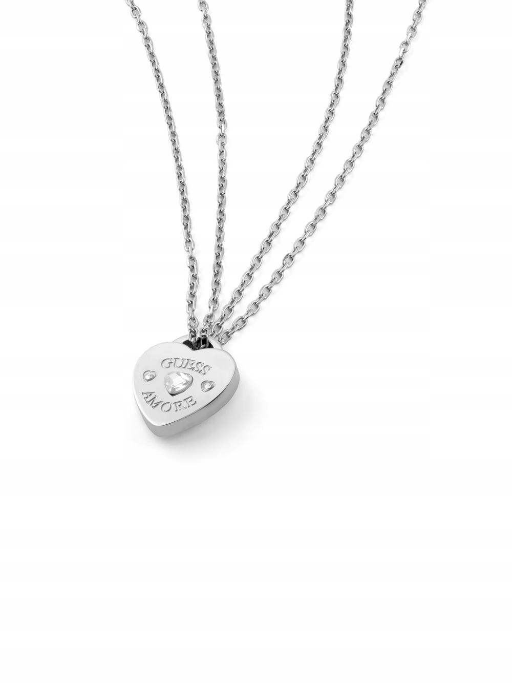 Guess Amore stříbrný náhrdelník přívěsek srdce JUBN05056JW-RH