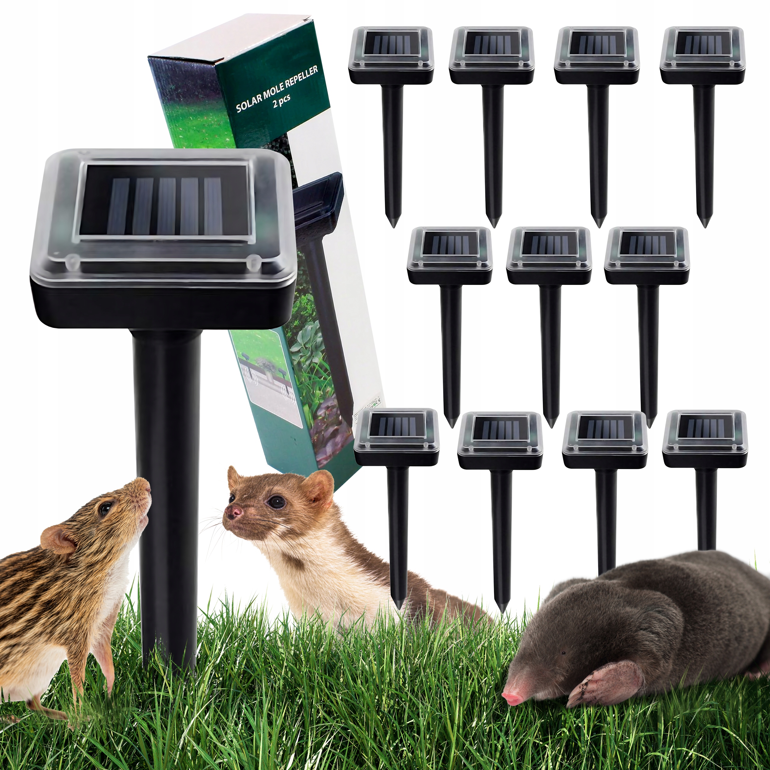 12x Mocny Odstraszacz Kretów Solarny Na Krety Nornice Myszy Gryzoni XXL