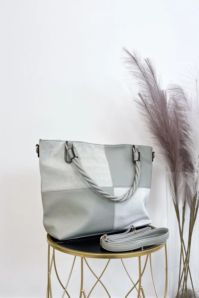 Velká kabelka přes rameno Patchwork Šedá Uni