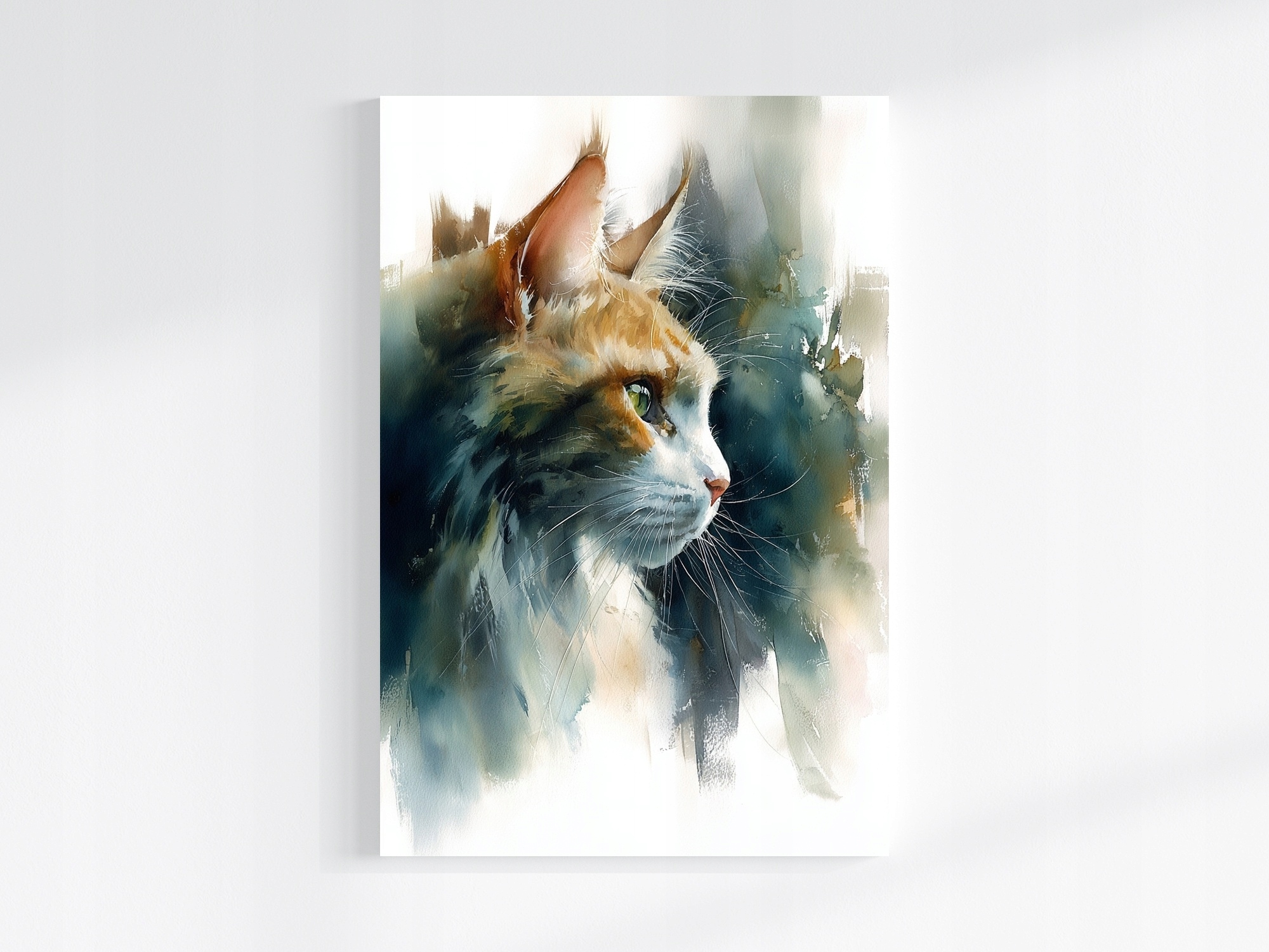 Obraz Na Plátně Canvas Akvarel Portrét Zvíře Rudý Bílý Kocour 80x120