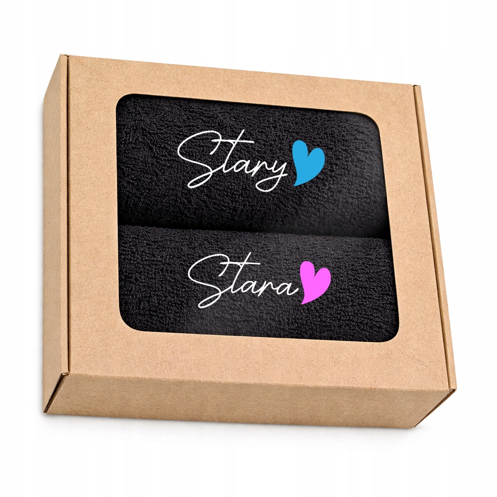 Zestaw Ręcznik 50x100 Z Haftem Dla Pary Rocznica Stary Stara Czarny