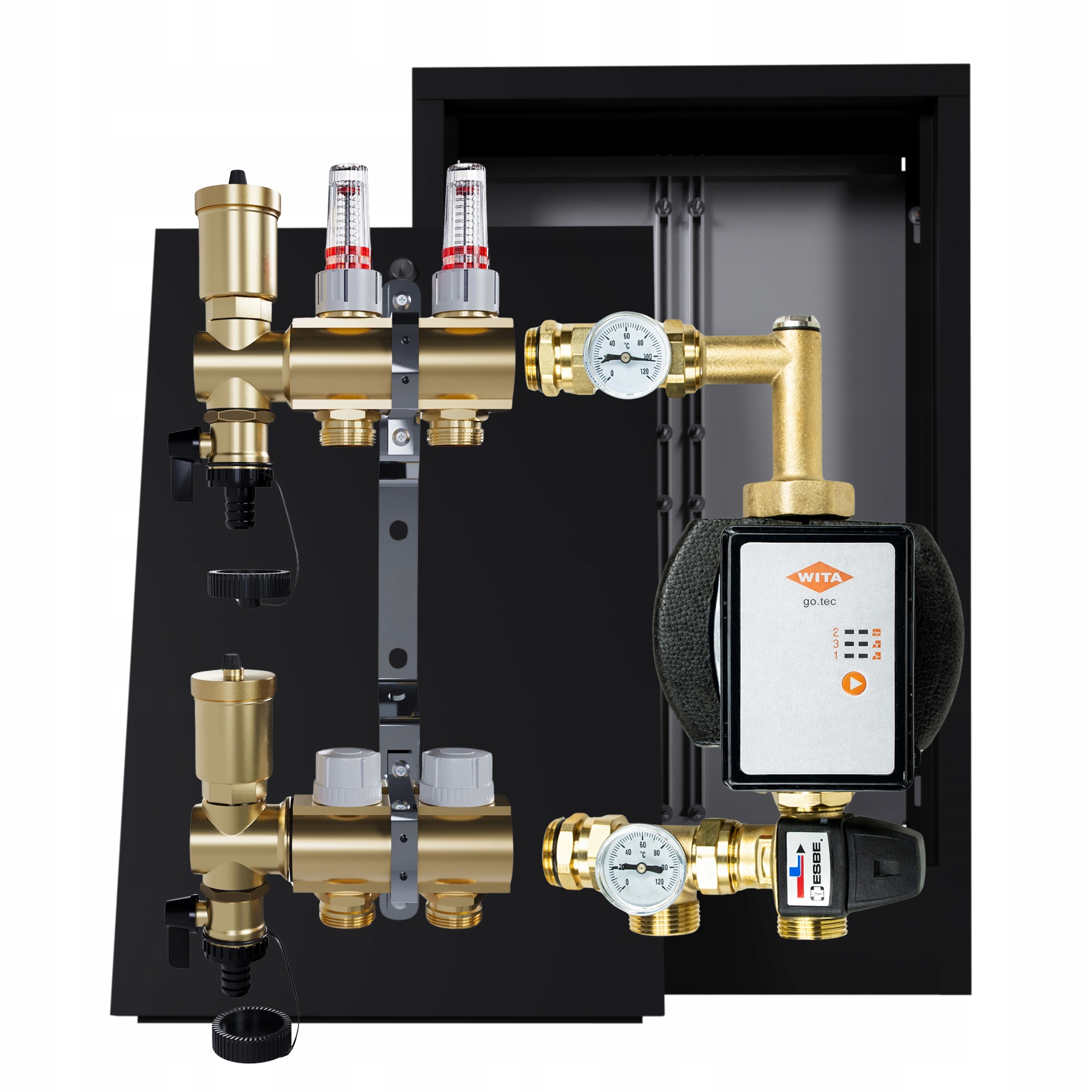 Rozdělovač pro podlahovku 2 okruhy s čerpací skupinou Wita nástěnná skříňka