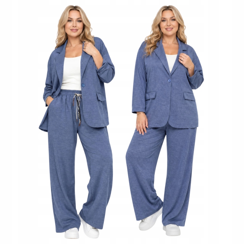 Komplet elegantní máslo Plus Size sako kalhoty jeans 50 52 5XL 6XL