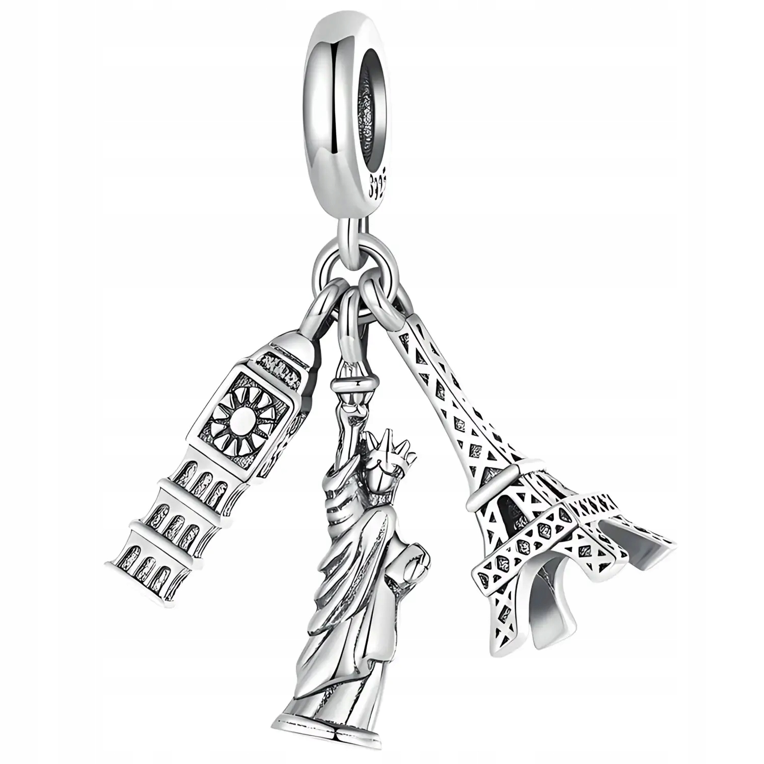 Přívěsek Charms Stříbro 925 Eiffelova věž Big Ben Socha Svobody Památky