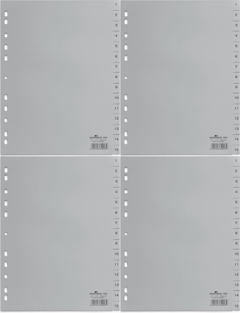 Przekładki polipropylen numeryczne A4 1-15 kart x4